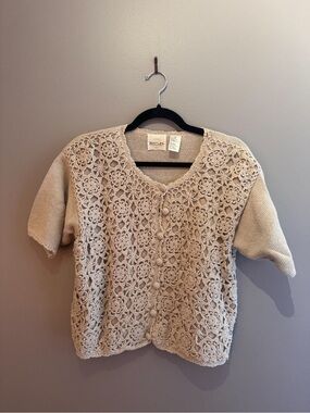 Bentley Beige Floral Crochet Knit Camisole